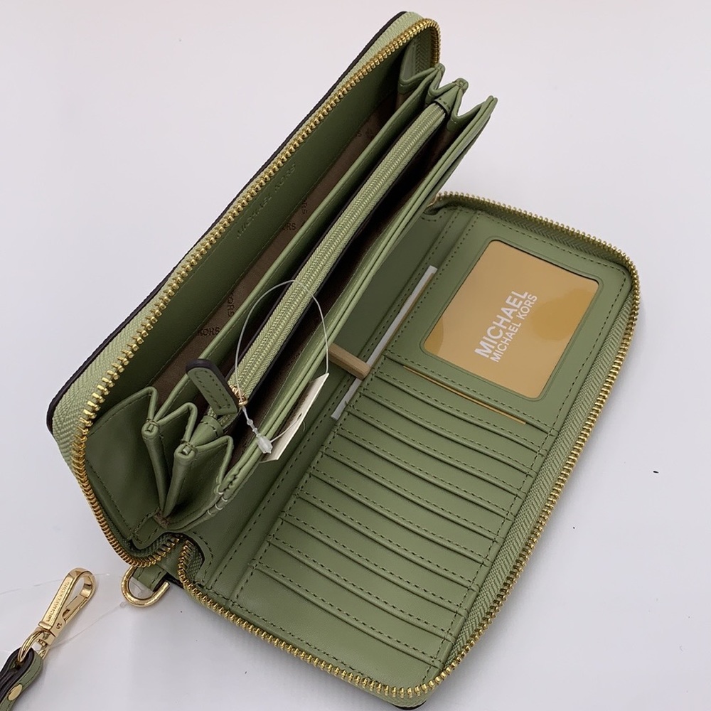 MICHAEL KORS  Large Travel Continental Leather
Color: Light Sage/ Brown multi - Picture 13 of 16